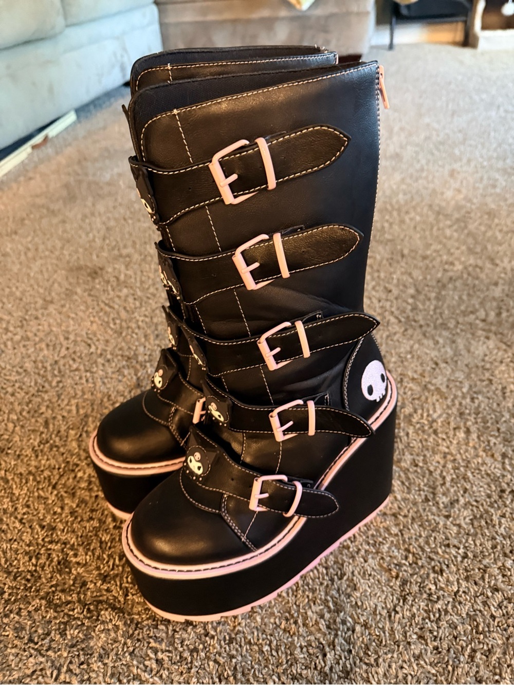 YRU Kuromi Black and Pink Platform Boots